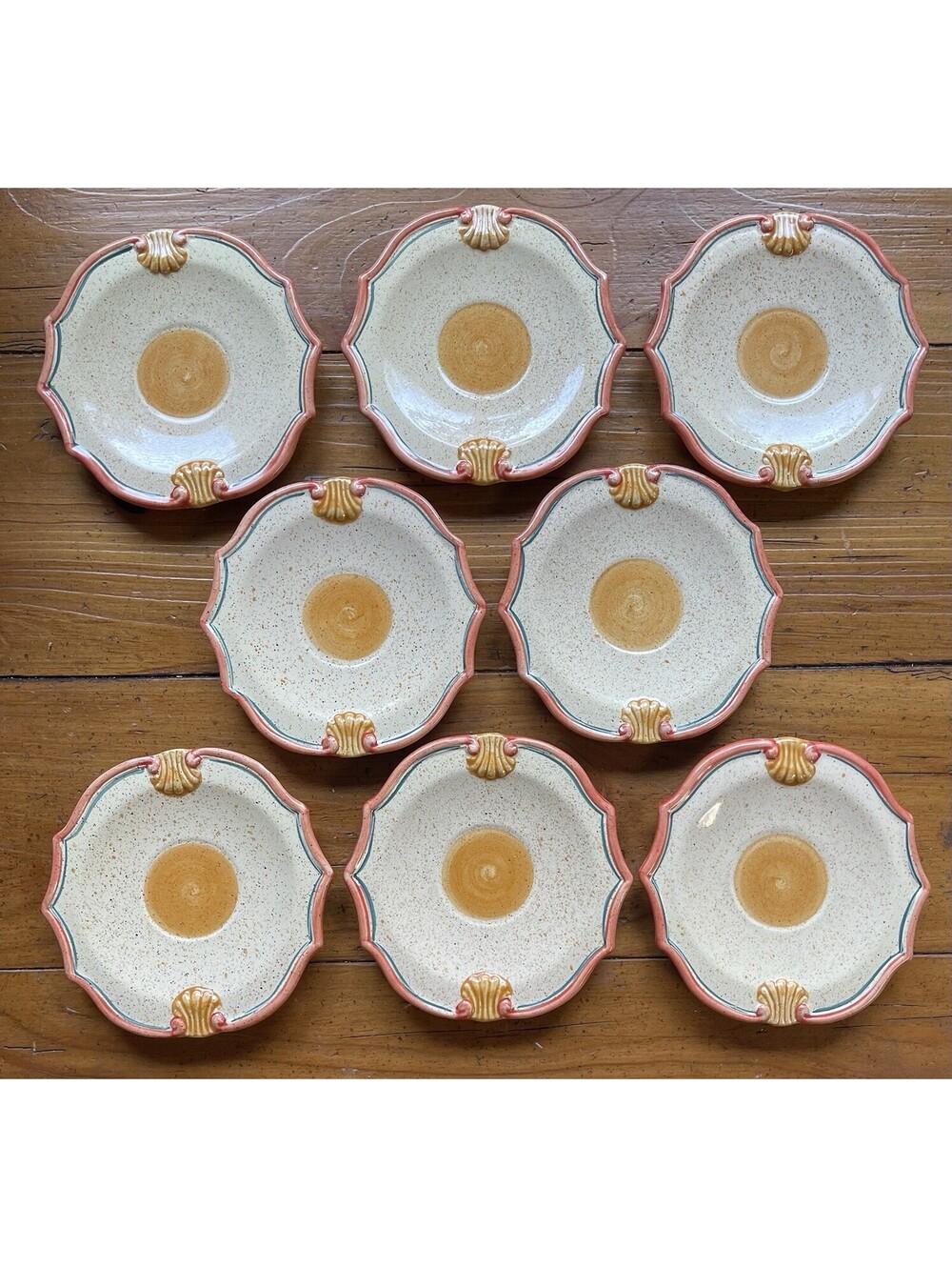 8 HORCHOW MEDICI BELLINI ITALY Neiman Marcus Saucers 7" Stoneware Hand Painted